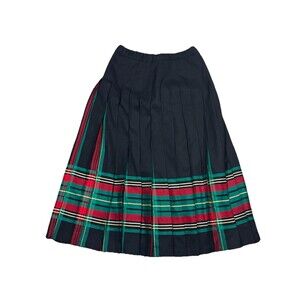 Pendleton Skirt Black Red & Green Wool Pleated Petite Size 8 Tartan Plaid USA